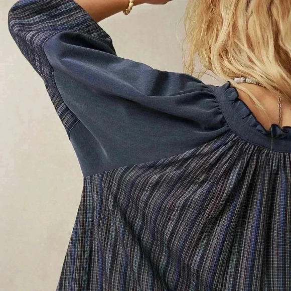 Multicolor Cute Women's Vacation Contrast Striped Ruffle Hem Tie Neck Dress - Picture 7 of 8